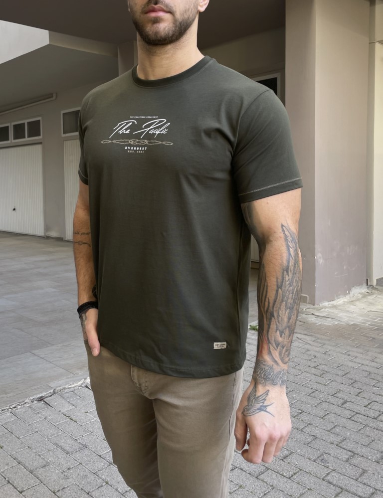 Everbest ανδρική χακί κοντομάνικη μπλούζα με τύπωμα 252803X φωτογραφία